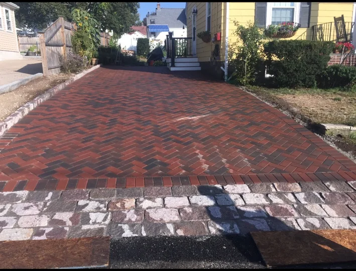 Red brick driveway installation